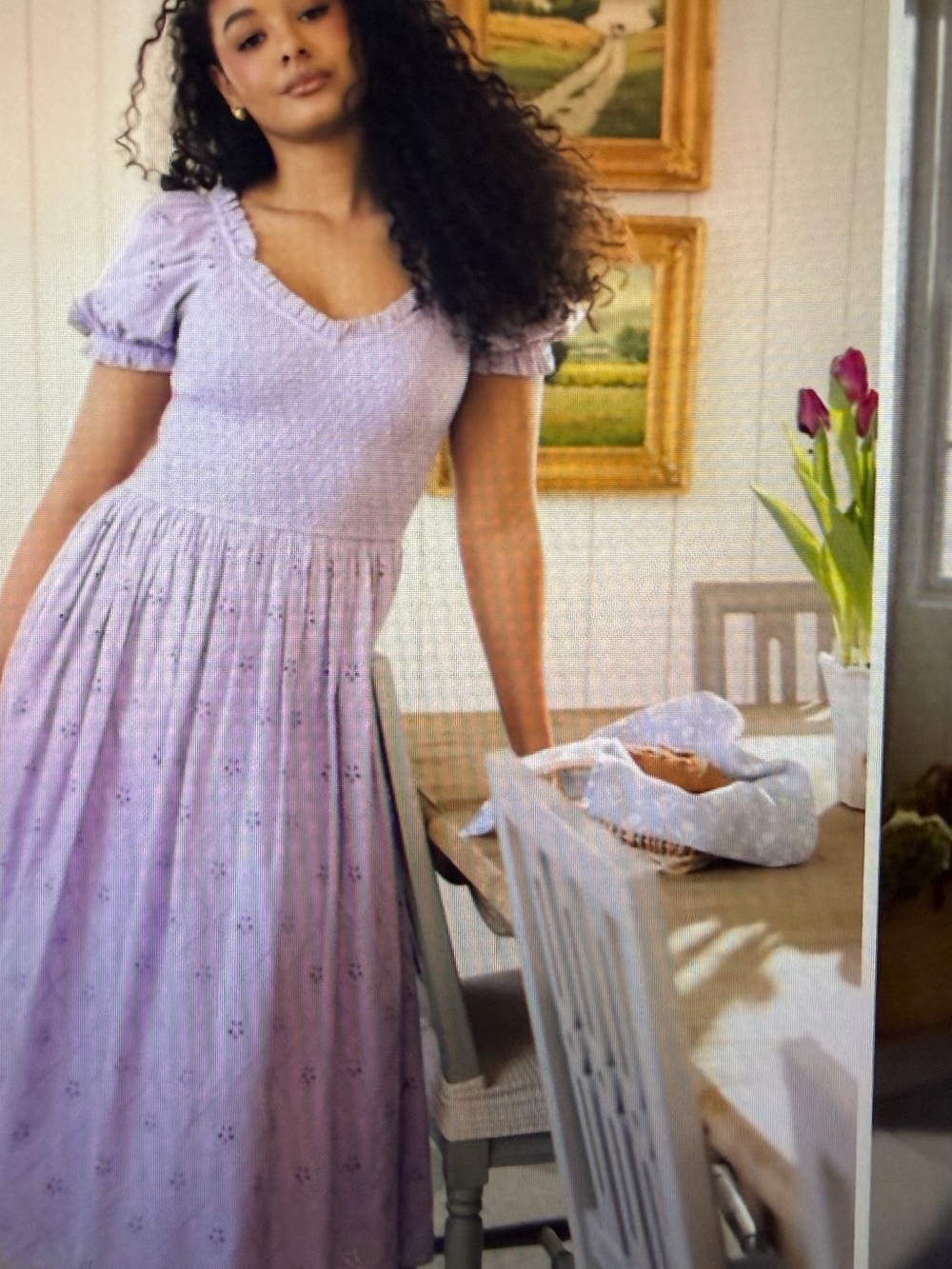 NWT Ivy City Co Lavender Eyelet Puff-Sleeve Smocked Midi Dress